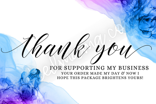 Blue & Purple Ink Drops Thank You Cards - Business Card Size - 48 in a set - Small Business Packaging Fillers