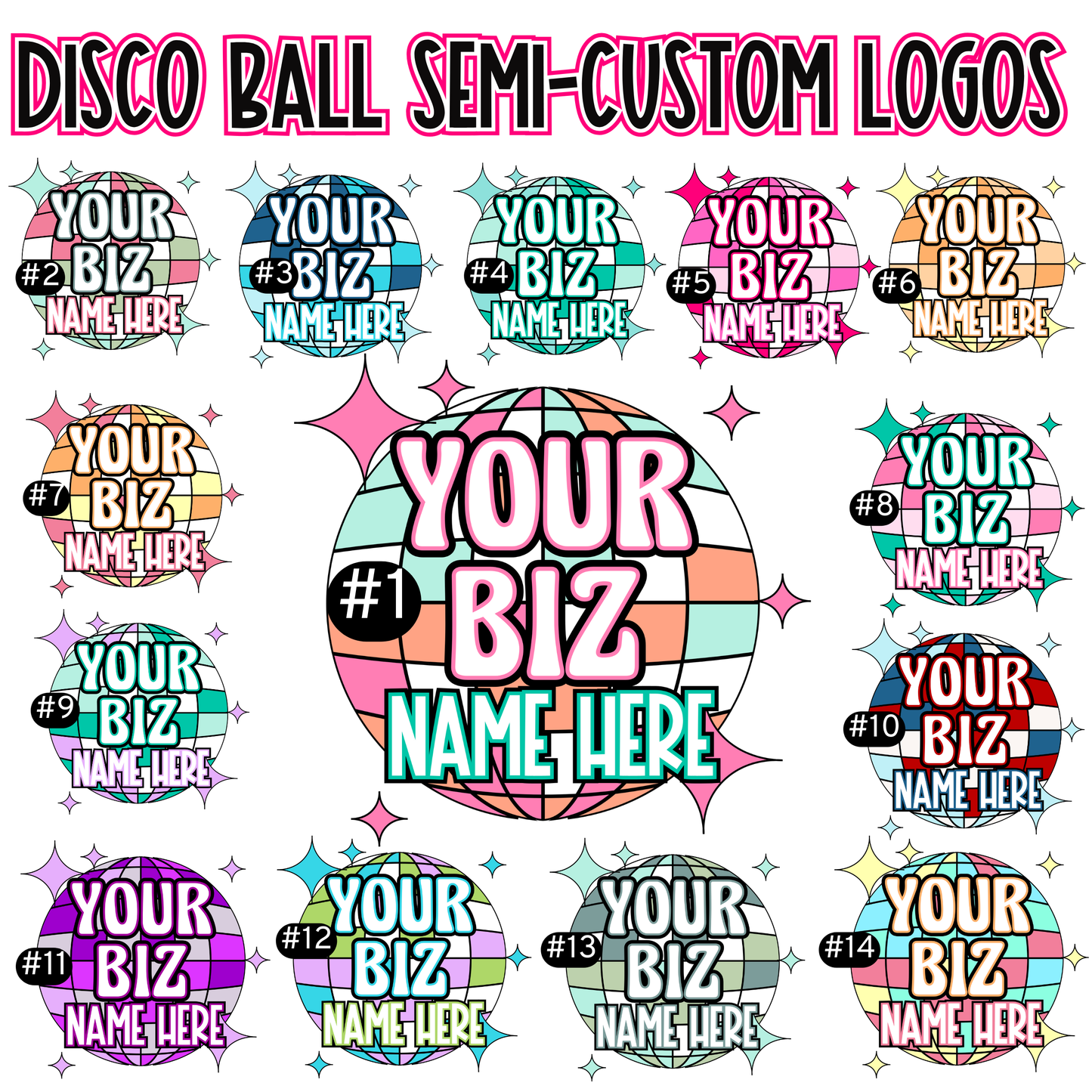 Disco Ball Logo Small Business Bundle | Full Color Printed Vinyl Stickers | Thank You Cards