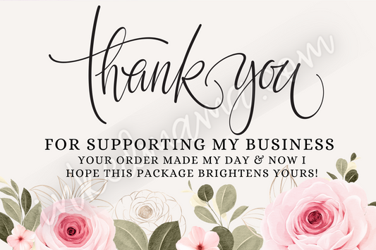Pink & Gold Roses Thank You Cards - Business Card Size - 48 in a set - Small Business Packaging Fillers