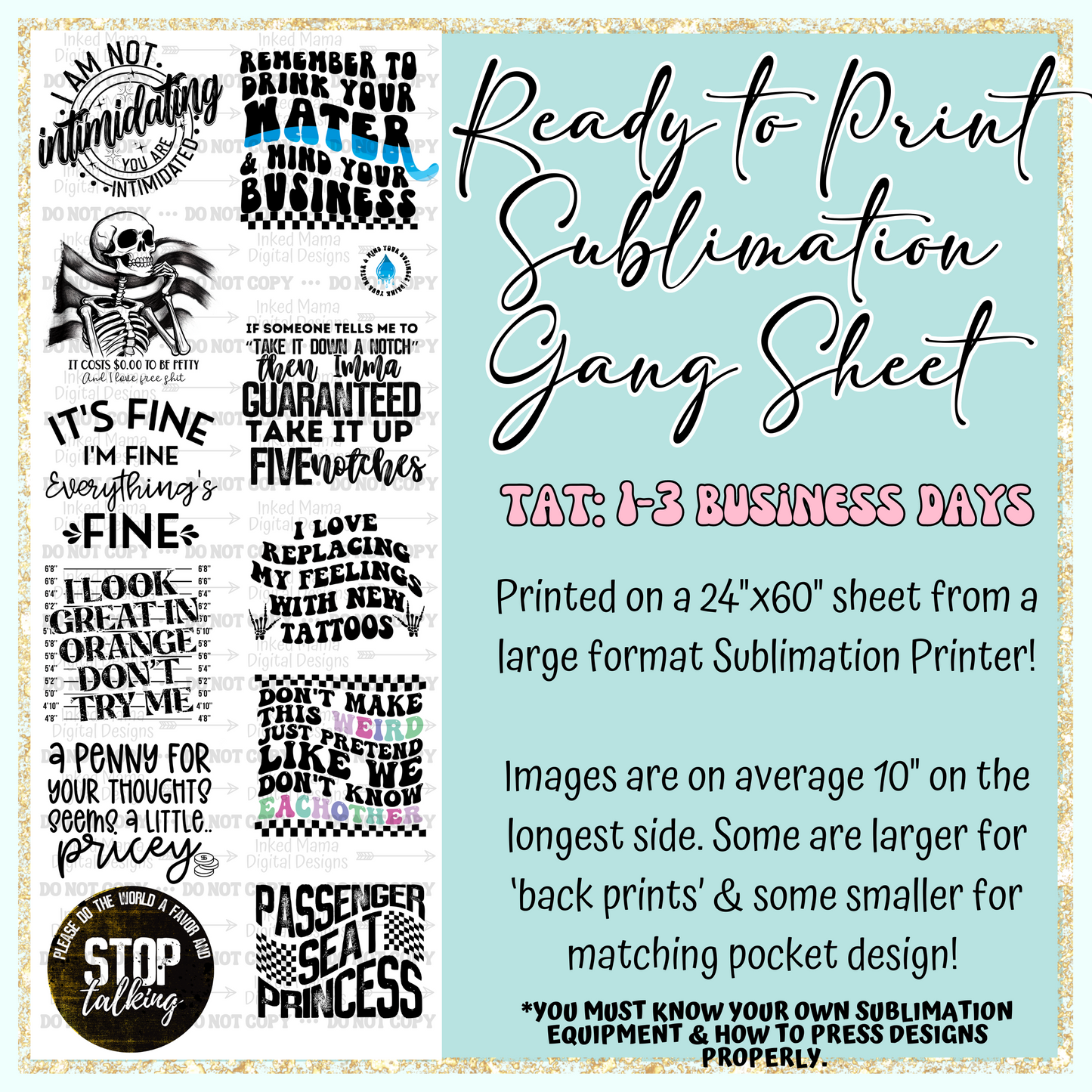 Black & White Sass Collection | Ready to Print Sublimation Gang Sheet