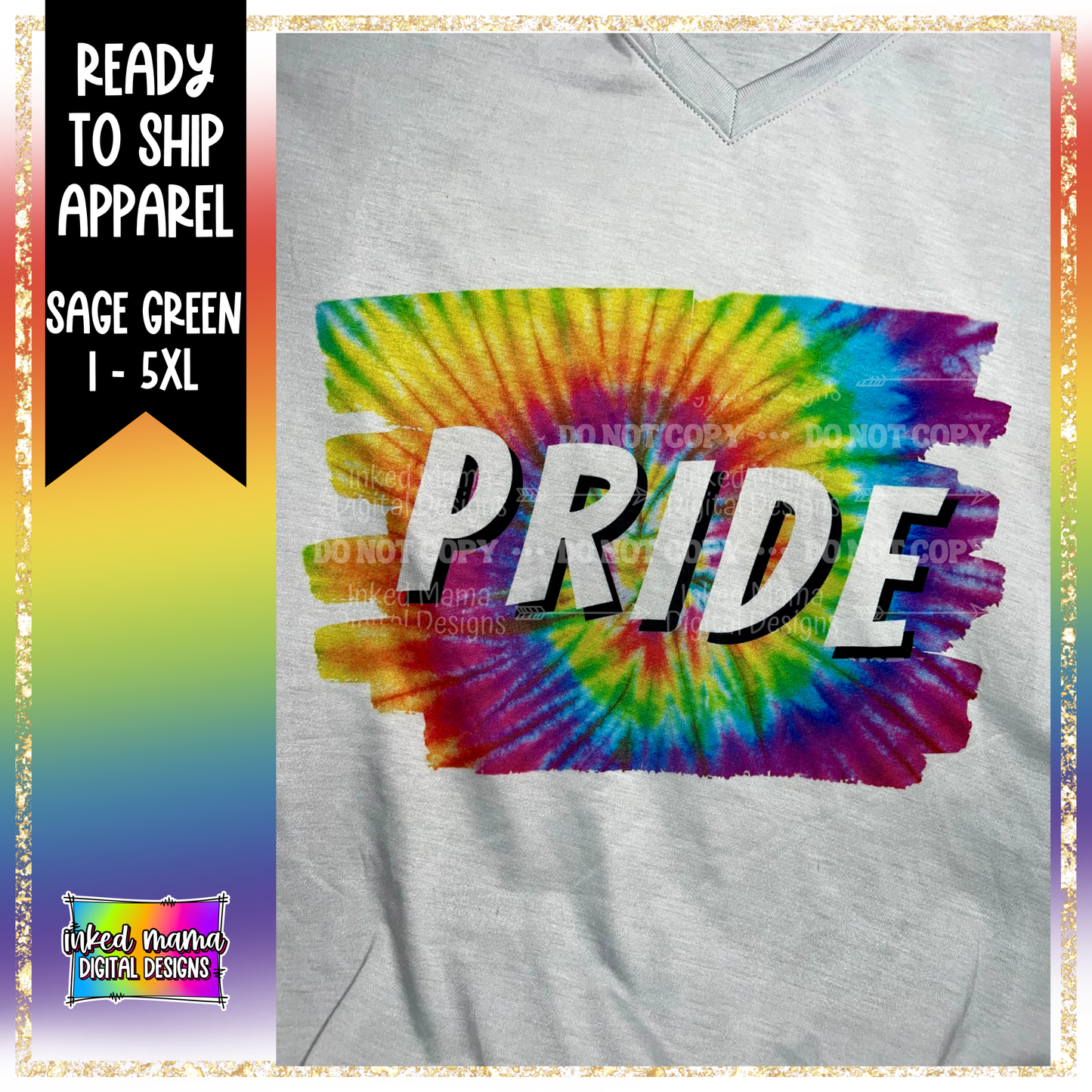 PRIDE Tie Dye | 5XL SAGE VNECK PRIDE T-SHIRT |Ready to Ship Apparel