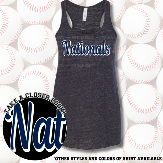 Nationals | Navy Cursive Logo |  Baseball Shirts | DTF Apparel