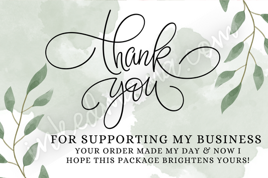 Sage & Greenery Thank You Cards - Business Card Size - 48 in a set - Small Business Packaging Fillers