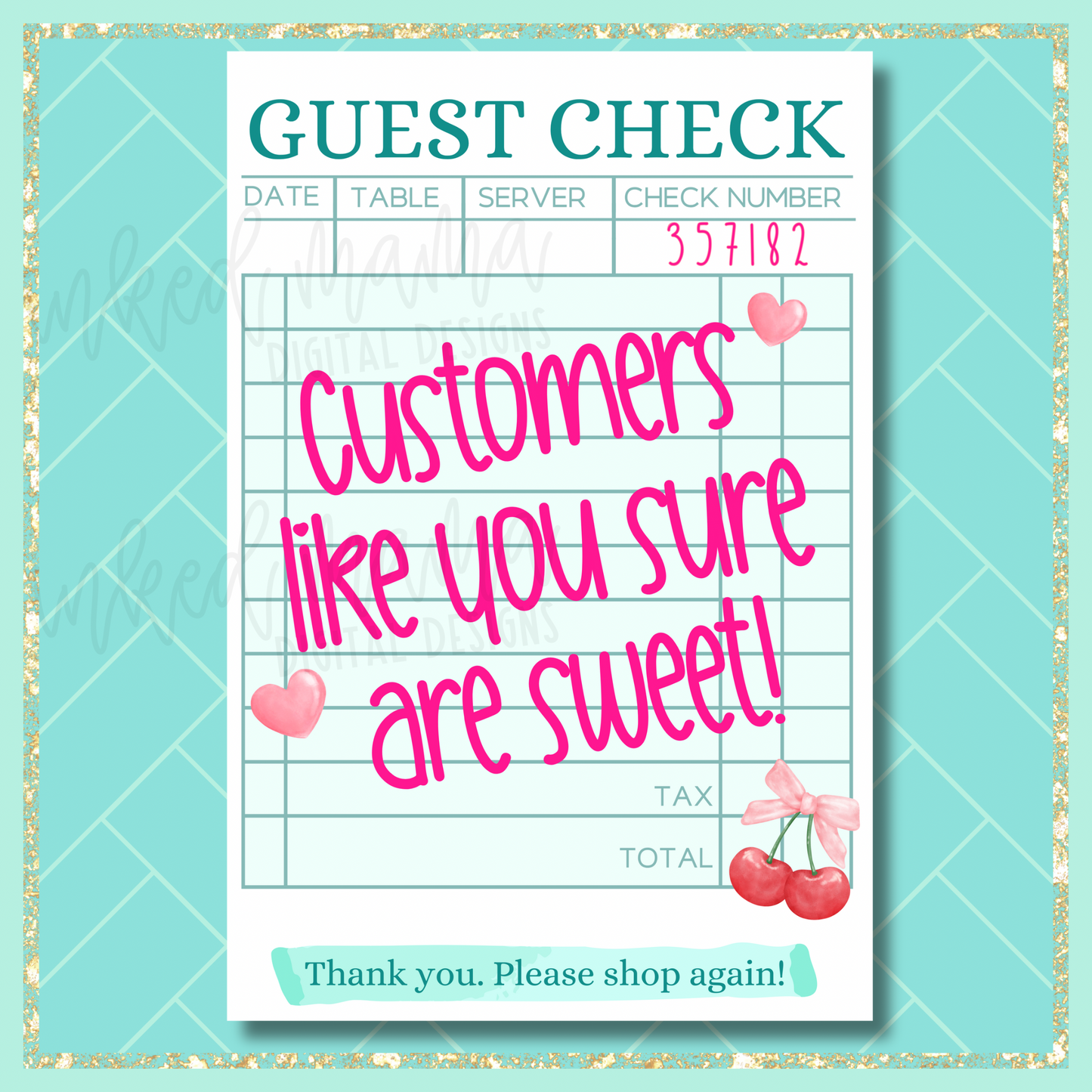 4x6" Guest Check Thank You Cards | ONE SIDED | Small Business Packaging Fillers