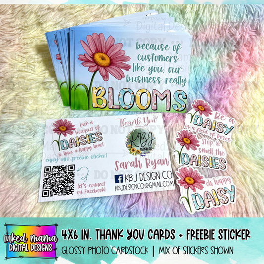Because of Customers like You, My Business really Blooms | Thank You Cards + Daisy Stickers | Small Business Printed Business Products