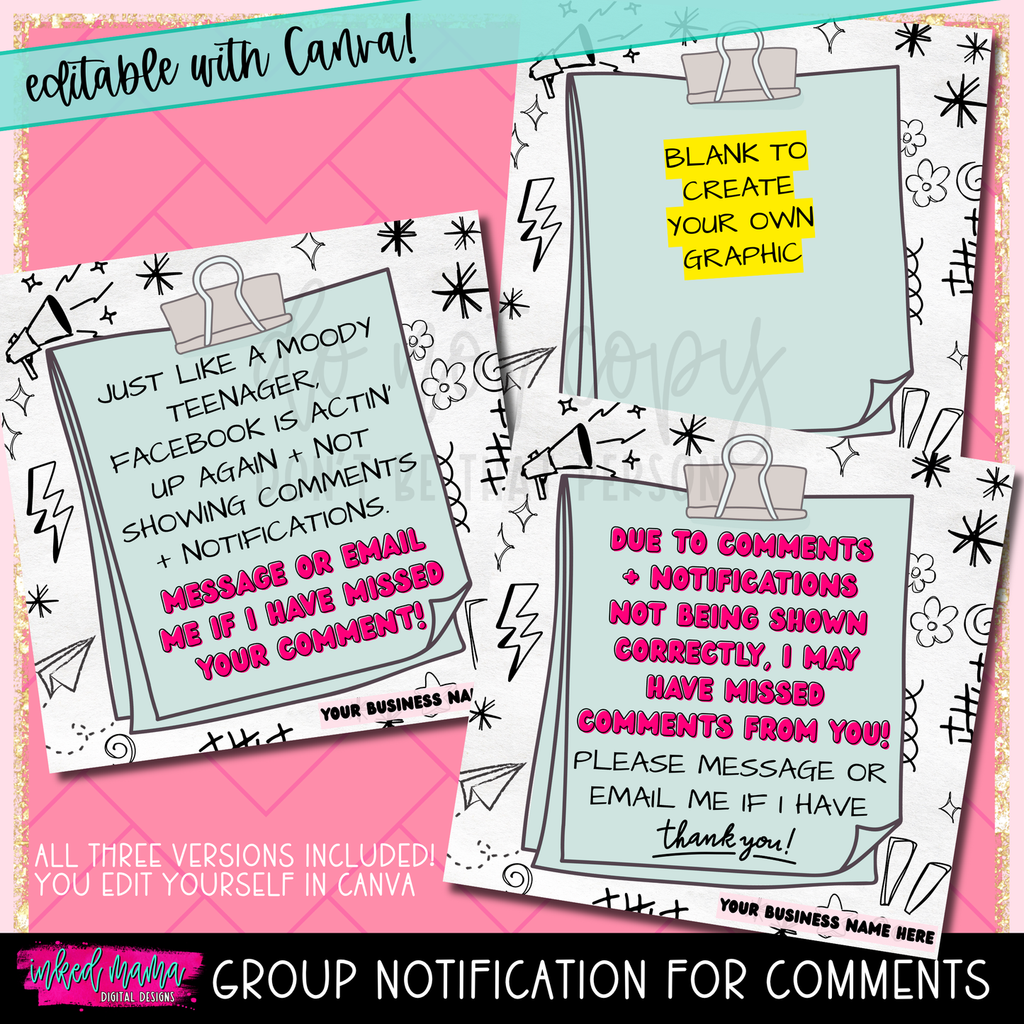 Missing Comments + Group Notifications Editable Graphic Bundle