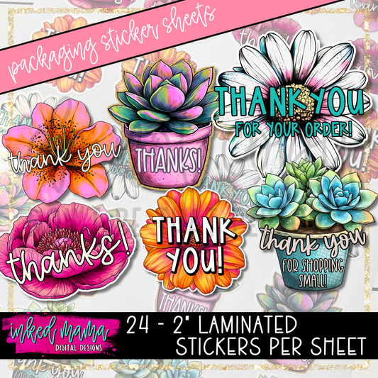Bright Watercolor Thank You Flowers | Small Business Packaging Vinyl Stickers