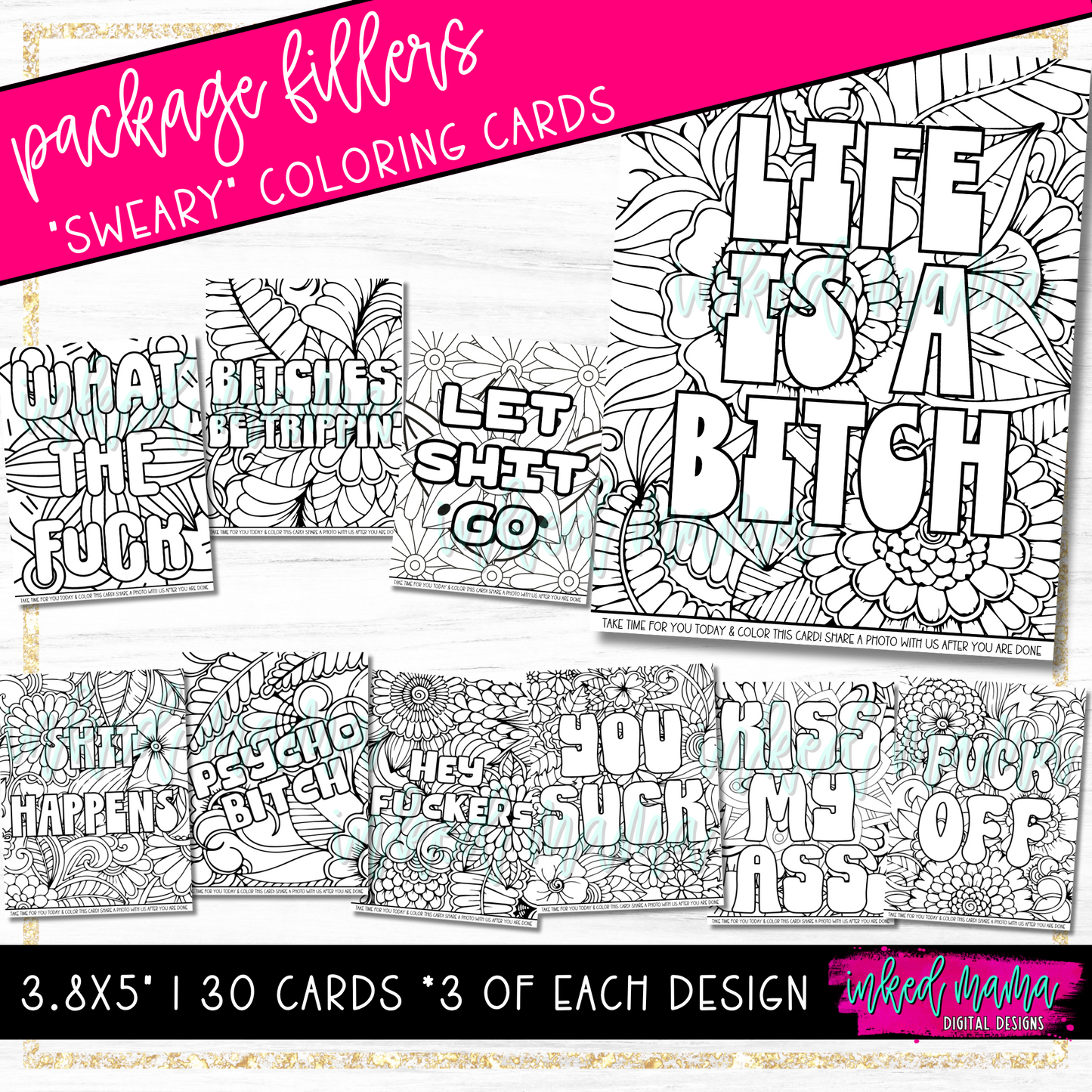 Sweary Coloring Cards | Small Business Packaging Fillers