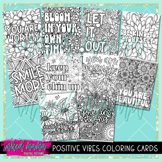 Positive Vibes Coloring Cards | Small Business Packaging Fillers