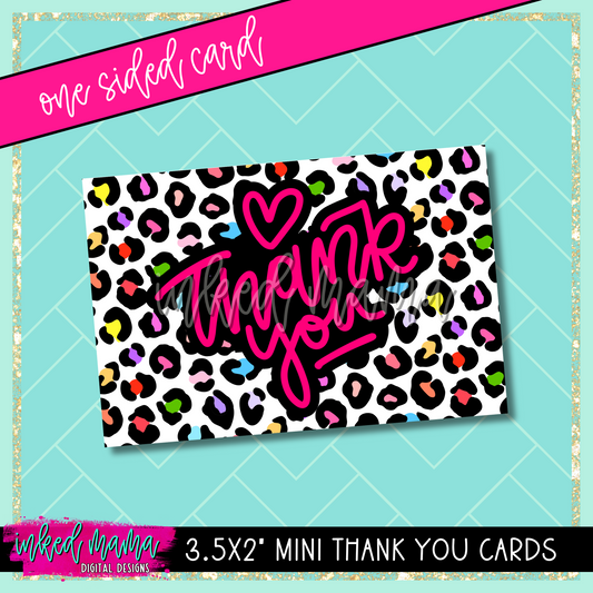3.5x2” Bright Leopard Mini Thank You Cards | ONE SIDED | Small Business Packaging Fillers
