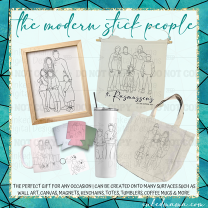 The Modern Stick People | Sketch Line Drawings | Digital File or Physical Product Listing