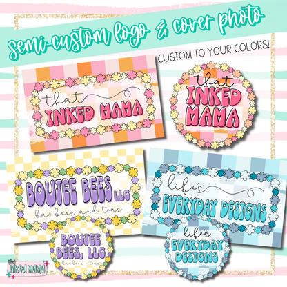 Flowers + Checkered Print Semi-Custom Logo + Cover Photo | Small Business Digital Branding