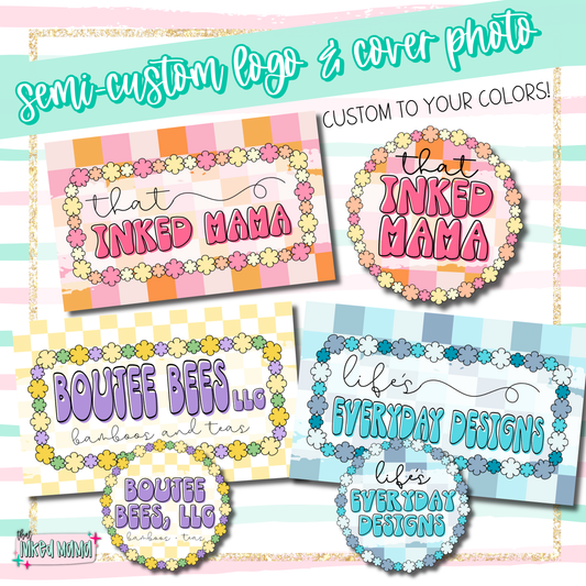Flowers + Checkered Print Semi-Custom Logo + Cover Photo | Small Business Digital Branding