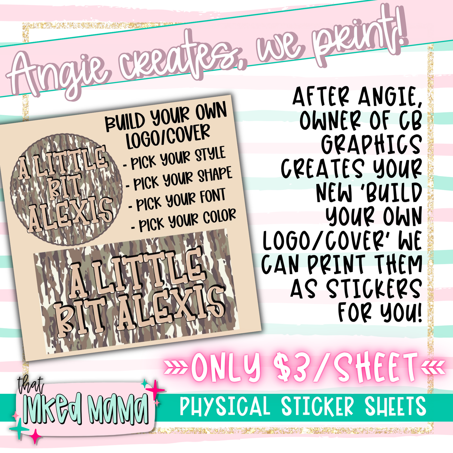 "Build your logo/cover" Stickers | Created by Angie, Printed by Steph