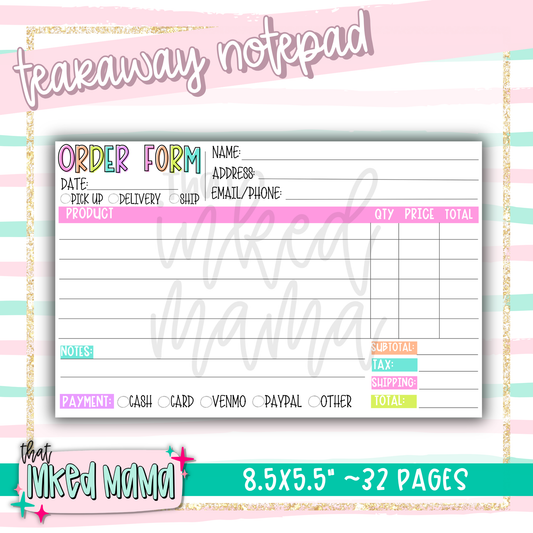 Order Form Horizontal Tearaway Notepad