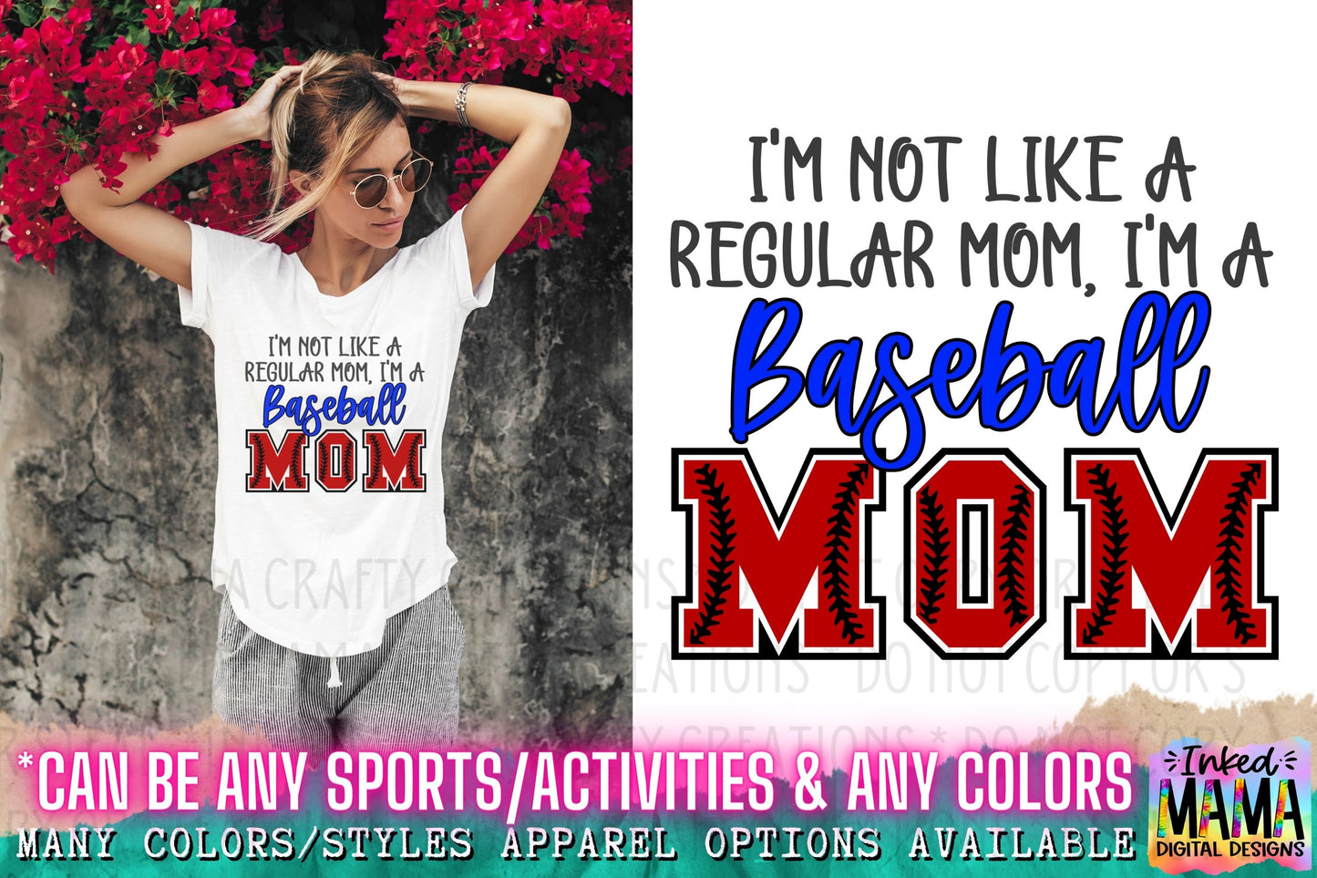 I'm not a regualar mom, I'm a baseball Mom (red/blue version) - School Spirit Apparel