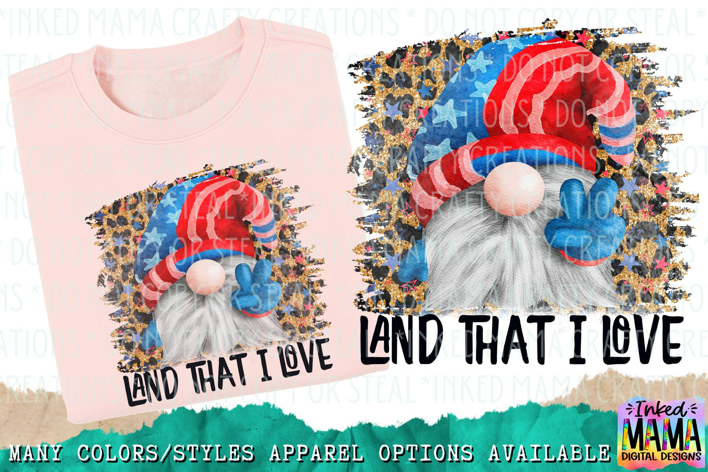 Land that I love -Patriotic Gnome - USA 4th of July - Apparel