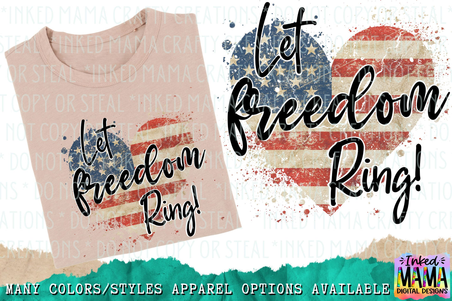 Let Freedom Ring - USA Flag Heart - USA 4th of July - Apparel