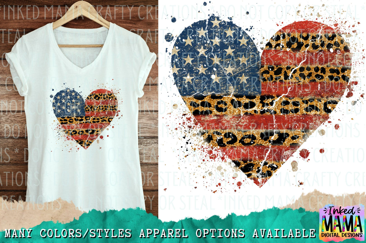 USA Heart & Leopard Print - USA 4th of July - Apparel