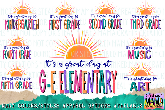 It's a great day for kindergarten (available in all grades or in School's Name) - School Spirit Apparel