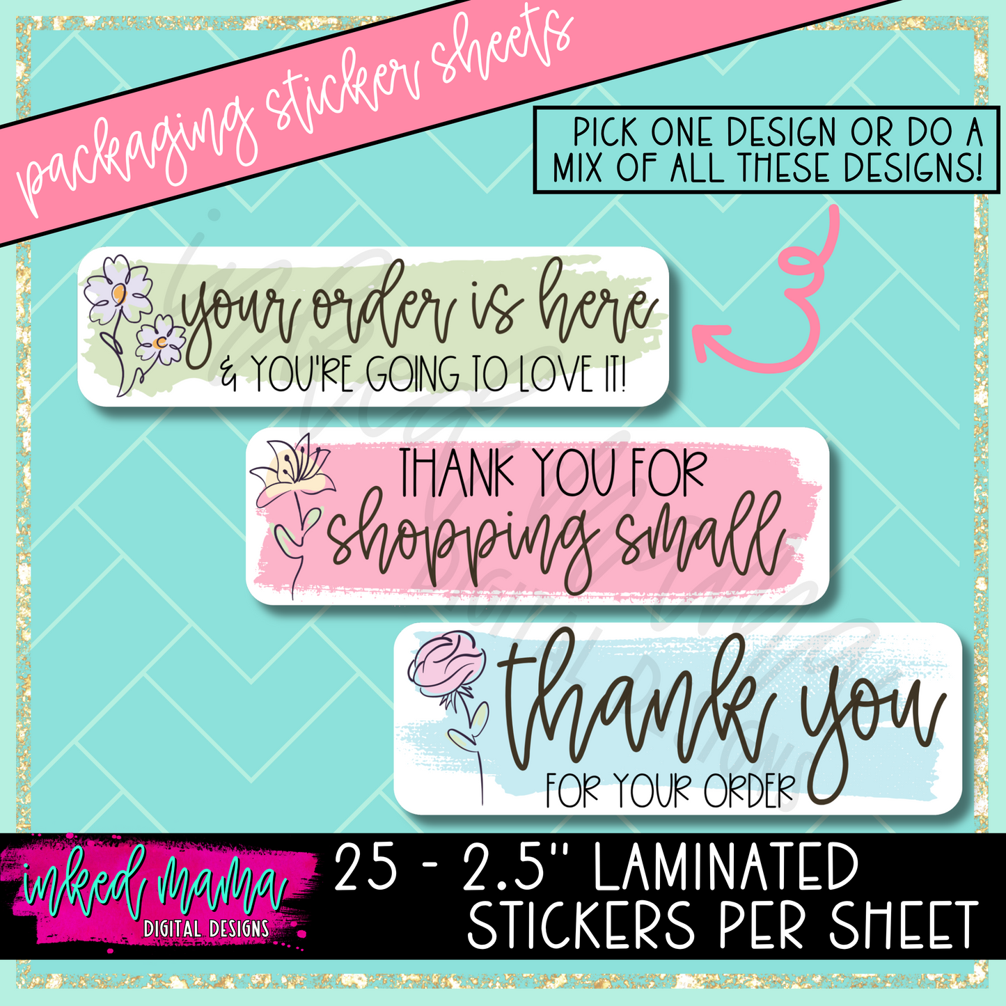 Line Flower Thank You Small Business Packaging Vinyl Stickers