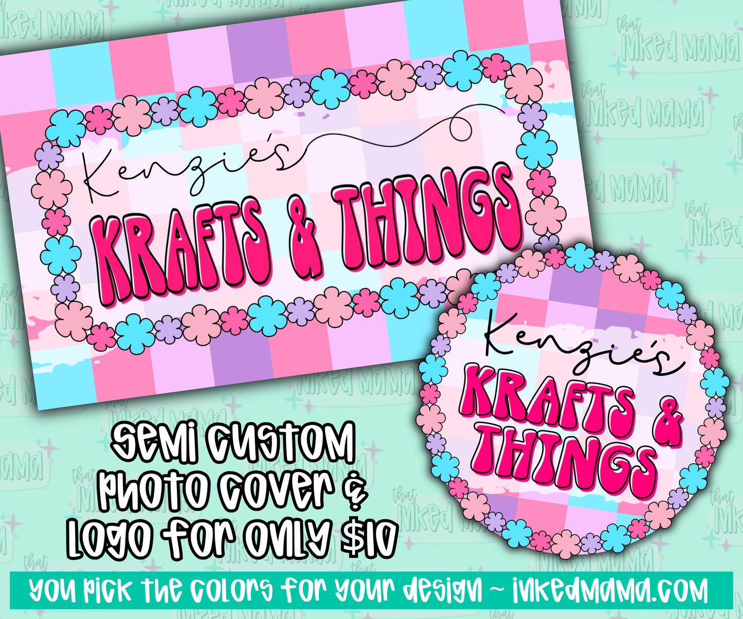 Flowers + Checkered Print Semi-Custom Logo + Cover Photo | Small Business Digital Branding