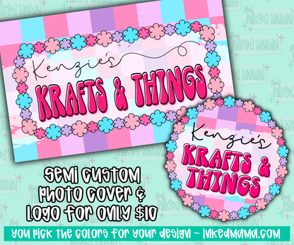 Flowers + Checkered Print Semi-Custom Logo + Cover Photo | Small Business Digital Branding