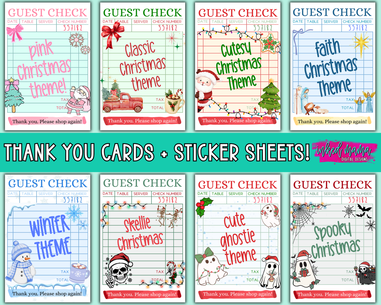 Holiday Guest Check Thank You Cards + Stickers