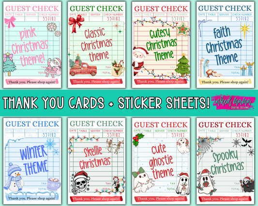 Holiday Guest Check Thank You Cards + Stickers