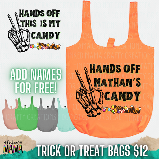 Hands off MY candy (peace sign skeleton hand) - Halloween Totes