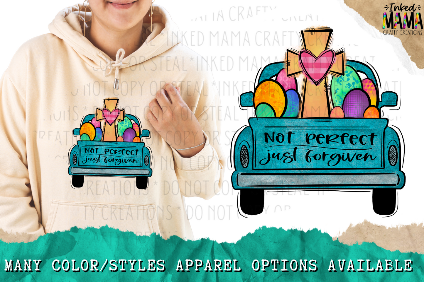Not perfect just forgiven - Vintage Truck with cross - Easter Apparel