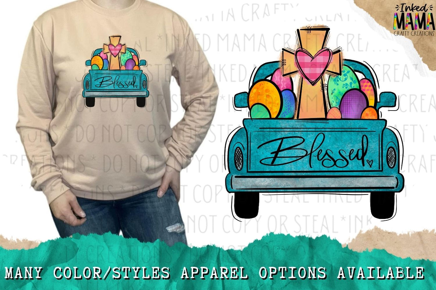Blessed - Vintage Truck with cross - Easter Apparel