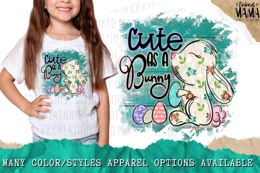 Cute as a bunny - teal wood background - Easter Apparel