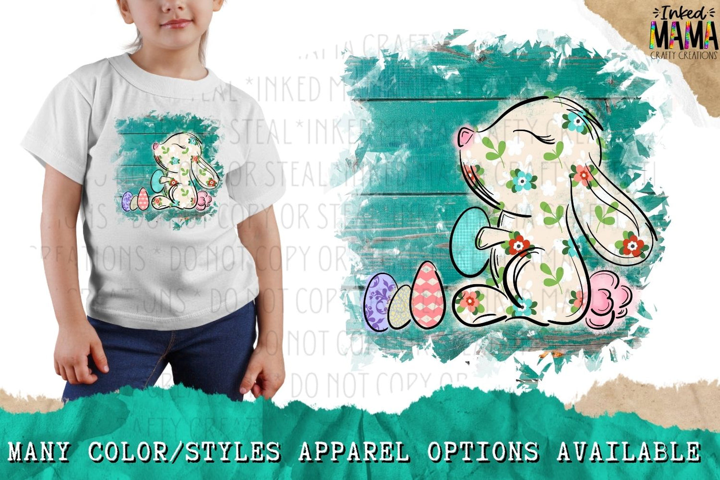 Cute Bunny on teal wood background - Easter Apparel