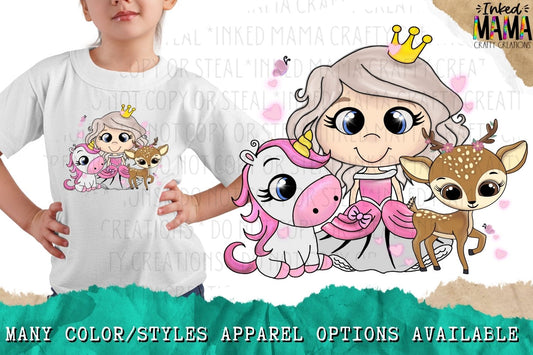 Cute Princess, unicorn & deer drawing - Apparel