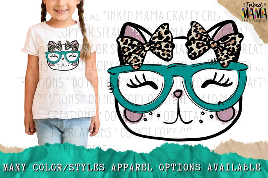 Cute Kitty Cat with leopard bows and glasses -  Apparel