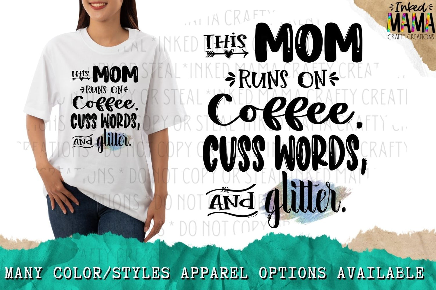 This Mom runs on coffee, cuss words and glitter - Apparel